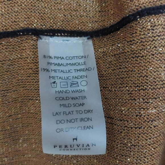 Peruvian Connection Gold Black Dress Small Elegant Holiday Rue de Cambon V Neck - Picture 8 of 13